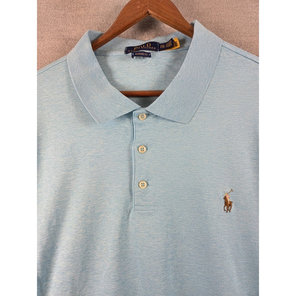 Polo Ralph Lauren Soft Touch Golf Polo Shirt 2XL Sky Sea Blue‎ Flesh Pony Logo